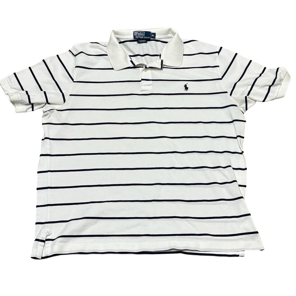 Polo Ralph Lauren Striped Polo Shirt Embroidered Logo White Navy XL